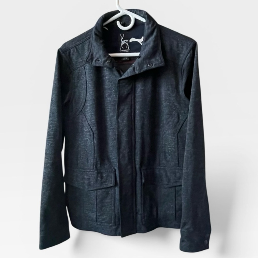 KANE & UNKE JACKET Mens Medium Black Heathered Stand Up Collar Zip & Snap Front